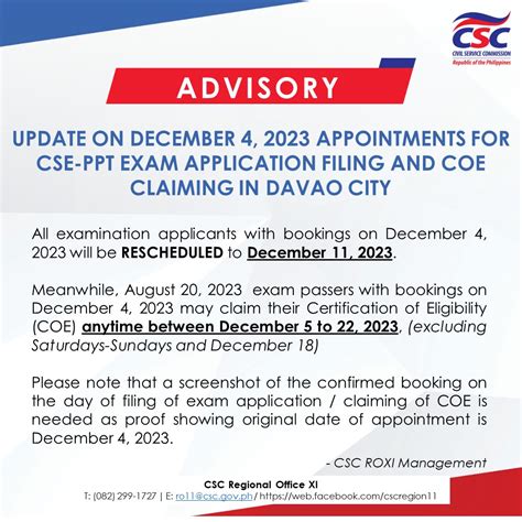 civil service commission davao region|RSP ADVISORY .